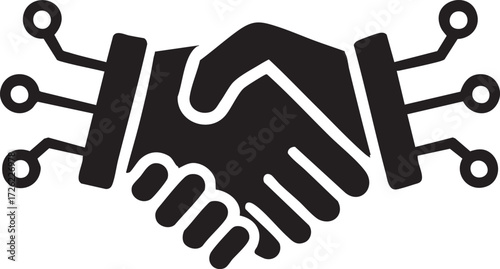 Digital Technology Partnership and Handshake Silhouettes Vector Icon
