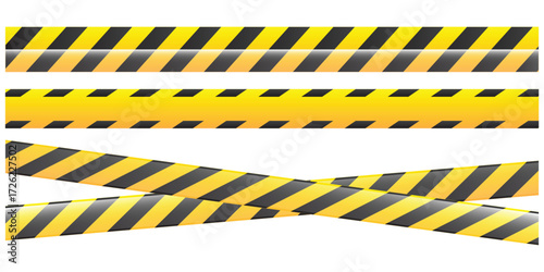 Vector illustration of black and yellow warning tape used for crime scenes, construction zones, and hazardous area marking in safety and law enforcement themes