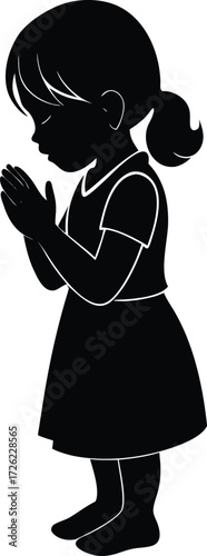 little girl with hands clasped praying black silho.eps