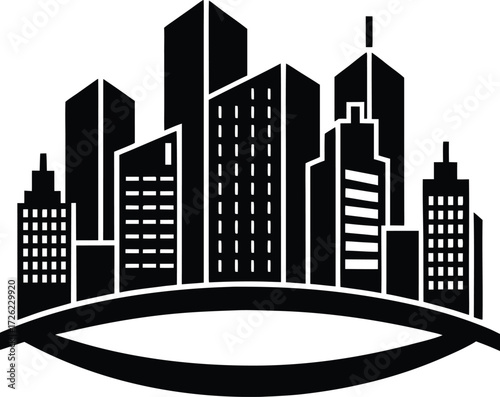 modern city skyline building icon vector set on wh.eps