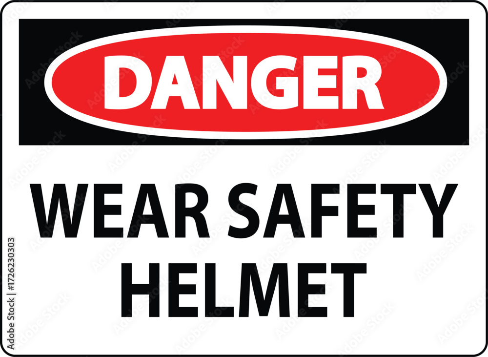 Fototapeta premium Safety Alert Sign Indicating Mandatory Helmet Use in Hazardous Area