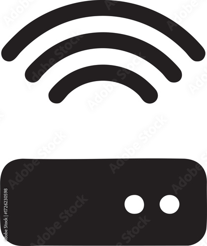 Wireless Router and Wifi Internet Signal Silhouettes Vector Icon