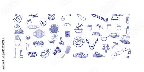 Silhouette vector logo set of food and beverage icons featuring appetizers, Japanese cuisine, snacks, and ingredient designs for business or infographic branding use