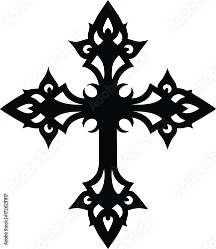ornate gothic cross black ink vector illustration .eps
