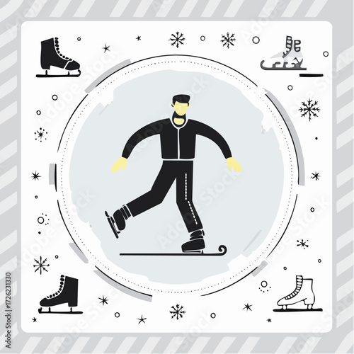Vector illustration of a male figure ice skating, a winter sports concept for modern technology presentations or editing on a green screen using chroma green