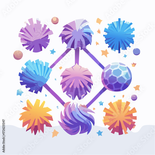 Colorful abstract technology elements floating in a digital space, an illustration ideal for green screen and chroma green video production