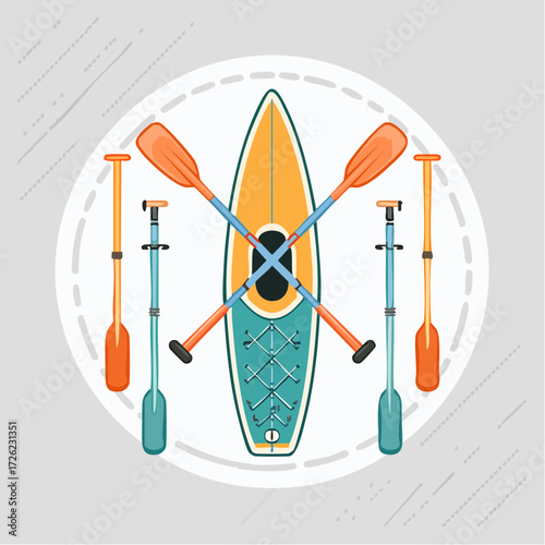 Vector illustration of stand-up paddleboard equipment representing modern sports technology, designed for editing on a green screen or chroma green background
