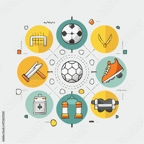 Soccer technology and sports equipment arranged in a circle with a green screen concept illustration, green, screen, green screen, chroma green, technology