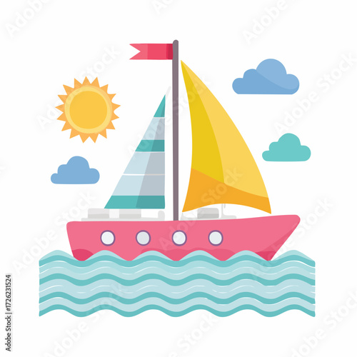Cheerful sailboat vector for modern digital technology screen projects. Its vibrant graphic allows creative use, including green screen compositions with chroma green element integration