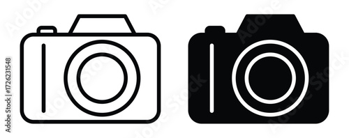Black and White Camera Icons in Flat Design for Photography Themes