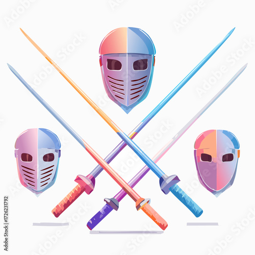 Fencing duel and futuristic technology concepts with green screen integration for advanced digital media production, creating dynamic virtual backgrounds for film and video