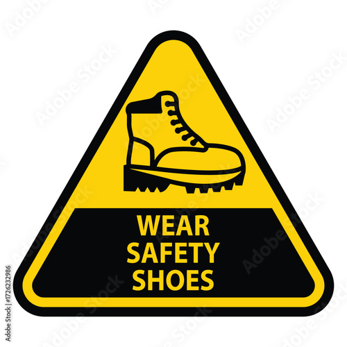 Wear Safety Shoes Symbol with Yellow Warning Triangle for Workplace Safety