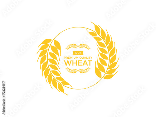 Illustration of premium quality wheat badge with natural elements and vintage style for organic product branding, packaging, agriculture and eco-friendly design use