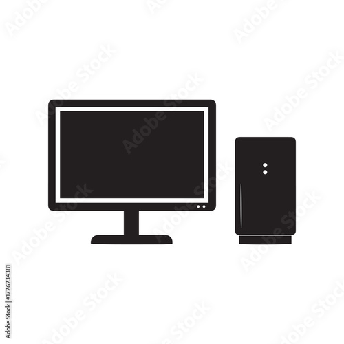Black and White Computer Icon Monitor and Tower