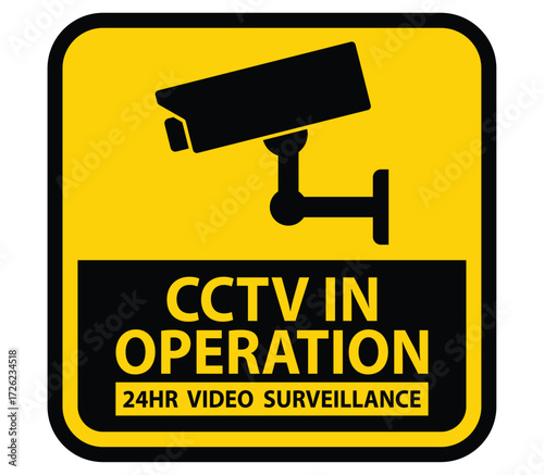 CCTV Installation Sign with Video Surveillance Notification in Yellow Background