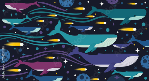Whales swimming through the cosmic ocean.