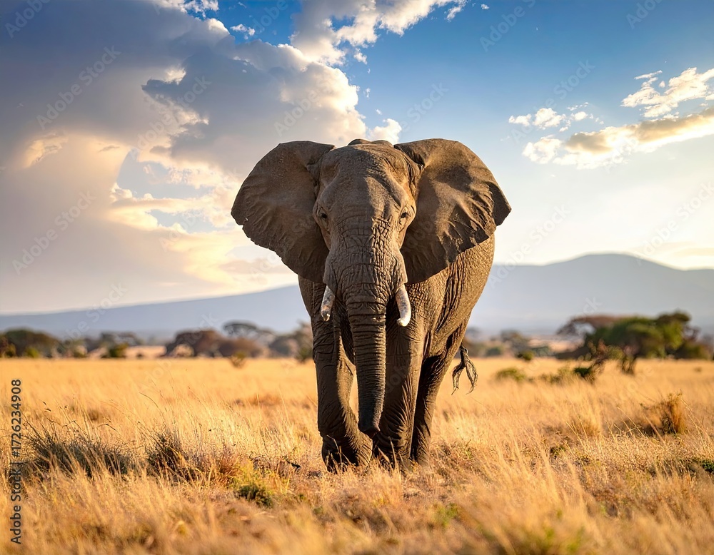 Fototapeta premium African Elephant in Golden Savanna at Sunset