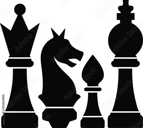 strategic chess vector icons  black silhouette col.eps