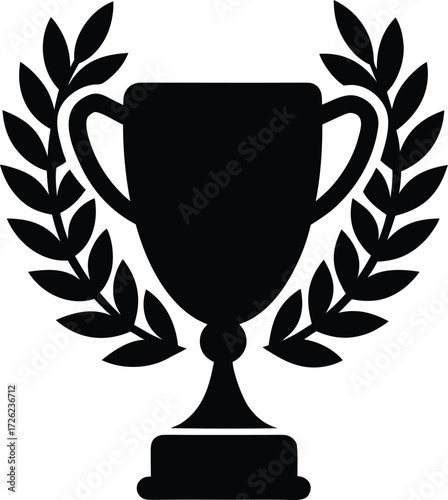 trophy reward with laurel wreath black silhouette .eps
