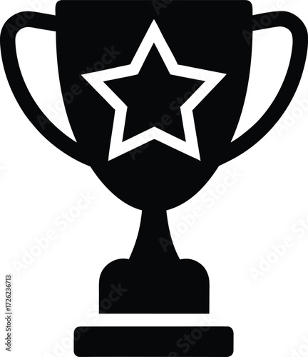 trophy with star black silhouette vector icon on w.eps