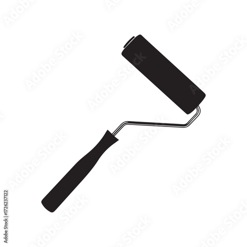 Black Paint Roller Silhouette with Handle and for Painting Projects