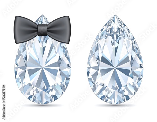 Pear-shaped diamonds with a black bow tie, a dazzling display of brilliance