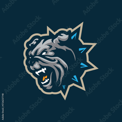 Dog mascot logo design vector. Bulldog head illustration with angry face.
