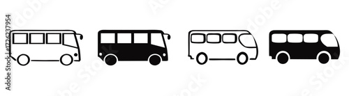Vector art of alternating bus icons white outline and black solid fill 

