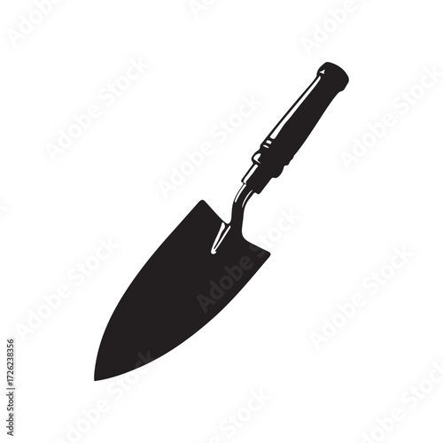 Black Silhouette of a Metal Garden Trowel Isolated on White Background