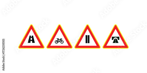 Yellow road warning sign vector isolated on transparent background, ideal for traffic alerts, highway caution symbols, and safety signage concepts