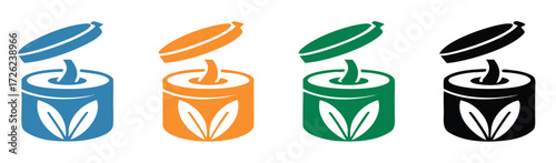 Cream jar vectors icons set in filled and strokes on white background 
