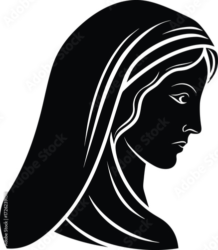 virgin mary head side profile black silhouette vec.eps