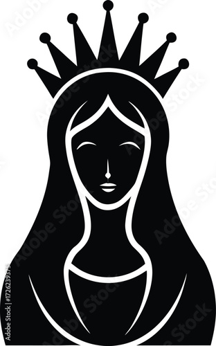 virgin mary head with crown black silhouette vecto.eps