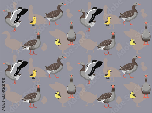 Greylag Goose Bird Cartoon Character Seamless Wallpaper Background
