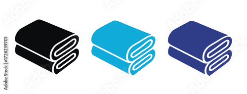 Versatile towel icons in various colors, perfect for spa, bathroom, or hotel branding, offering clean design and modern aesthetic appeal 
