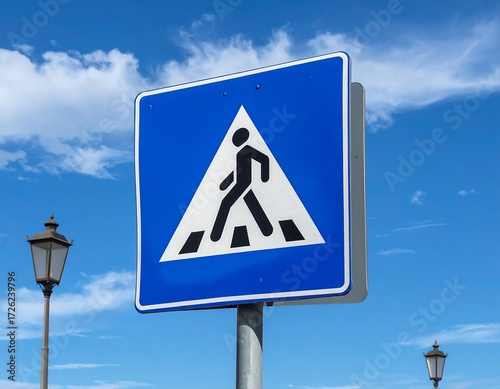 Pedestrian Crossing Sign Against a Clear Sky