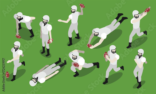 American Football Isometric Poses Vector Set