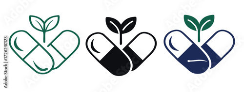 Natural medicine icon outline collection or set in black and white 
