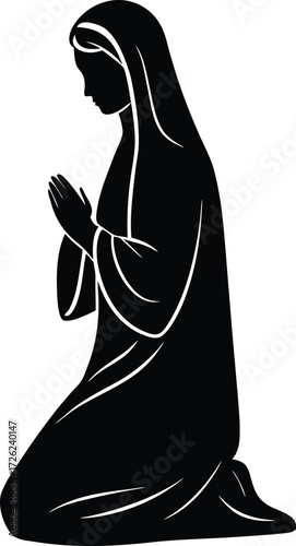 virgin mary kneeling in prayer black silhouette ve.eps