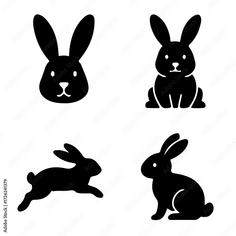Fototapeta premium Rabbit icon set black and white outline vector