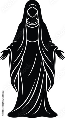 virgin mary with flowing robe black silhouette vec.eps