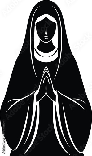 virgin mary with hands clasped black silhouette ve.eps