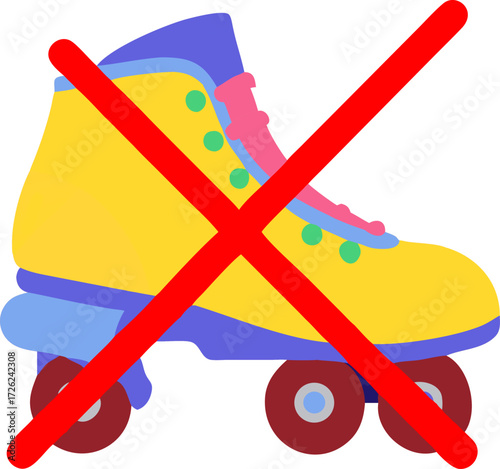 no stake shoe sign Vibrant cartoon roller skate shoe illustration with bright colors