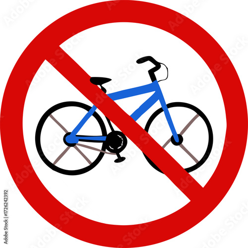 no cycling sign Modern flat vector illustration of a bicycle in blue and black