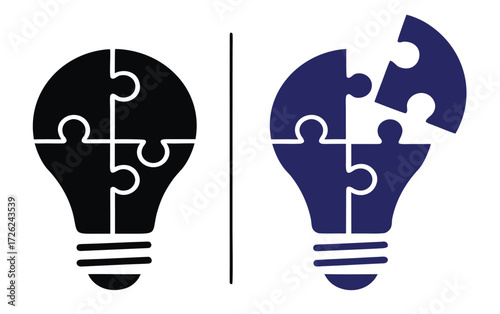 Light bulb puzzle piece icon pack in flat and thin liner vectors graphic for ui designs 
