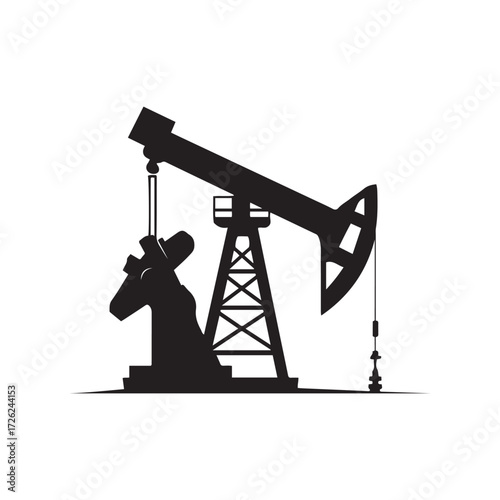 Silhouette of an Oil Pump Jack Extracting Petroleum Resources on a White Background