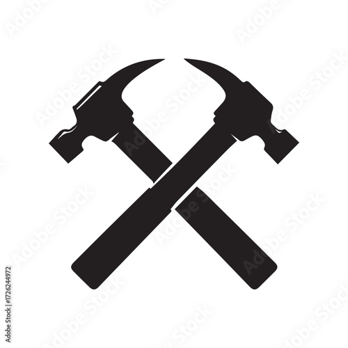 Two Black Claw Hammers Crossing on White Background