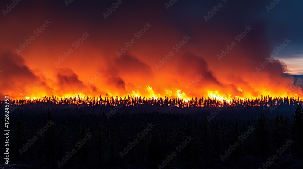Obraz premium Sunset over Misty Pine Forest with Golden Light