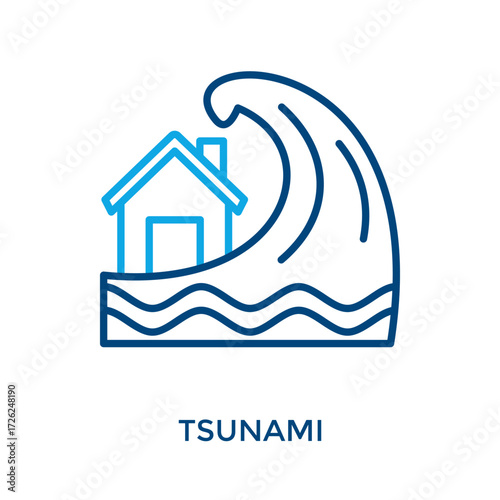 Tsunami Icon Outline Color Style. Vector Illustration For Graphic Design