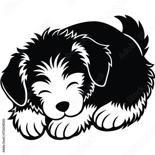 fluffy-puppy-sleeping-vector-illustration-on-white.eps